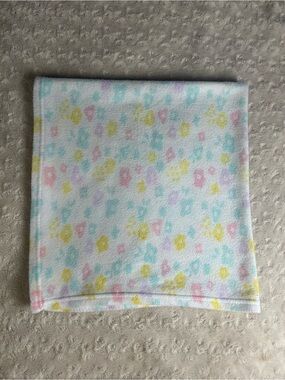 Le Bebe Favorite Floral Baby Blanket White Aqua Blue Pink Purple Yellow Pastel